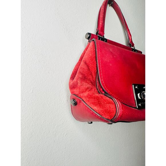 COACH Rustic Red Pebbled Leather Turnlock Closure Drifter Top Handle Hand Bag - Picture 5 of 11